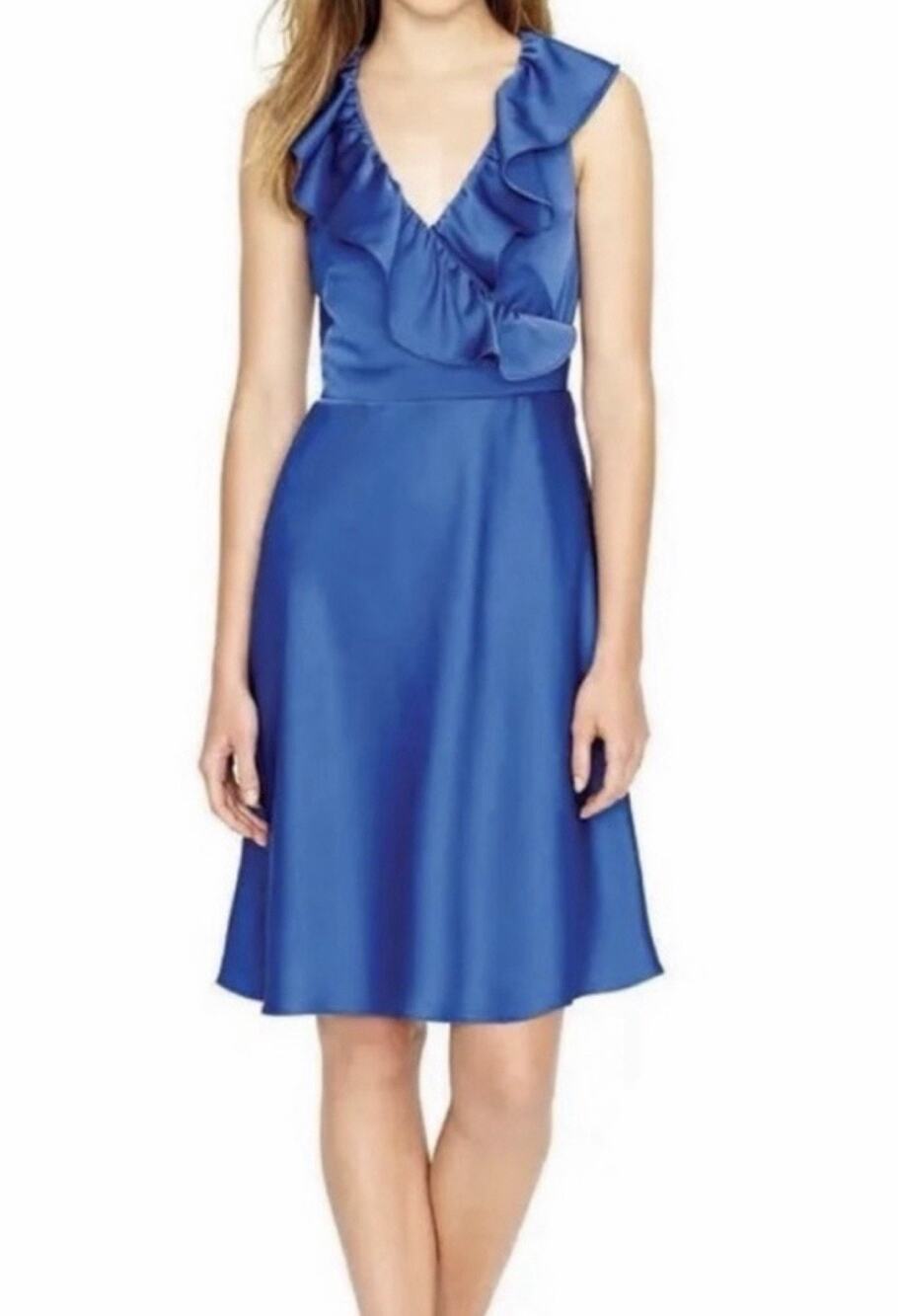 J.Crew Women’s Size 2 Cobalt Blue Ruffle V Neck Midi Fit Flare Dress